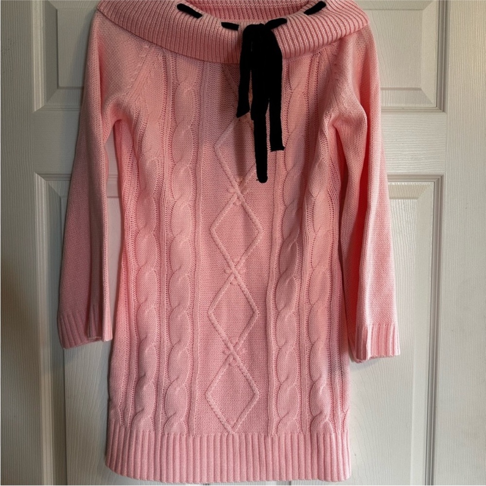 NWOT SHEIN Pink Off-Shoulder Sweater Dress with Black Accent